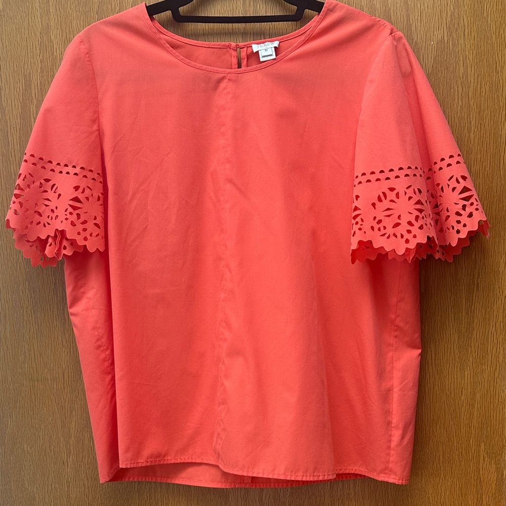 J.Crew Coral Eyelet-Sleeve Top